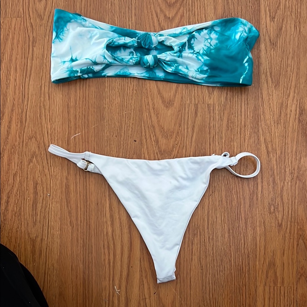 Teal and White Tie-Dye Mix-Match Bikini Set